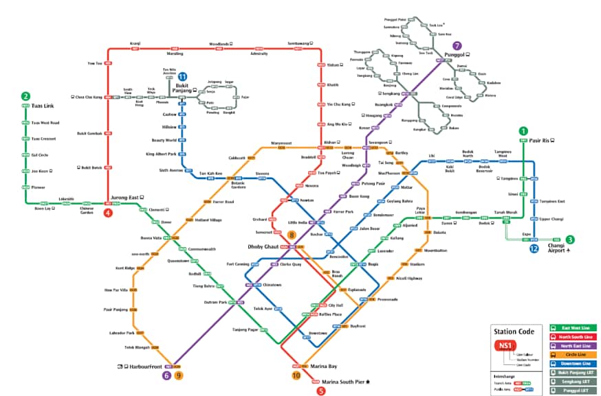 Carte du réseau ferroviaire de Singapour