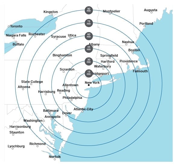 Indication de la portée du Bell 429 à New York